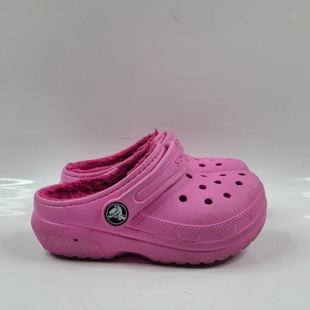 Crocs Girl's Pink Classic Lined Adjustable Slip-On Casual Clogs‎ Size US 8